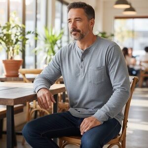 LS100 Mens All-Son Surplus Brand Marled Long Sleeve Henley T Shirt M